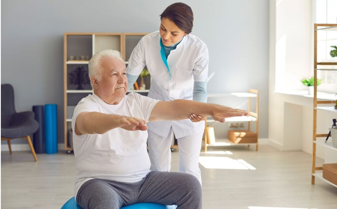 senior doing core training to prevent falls