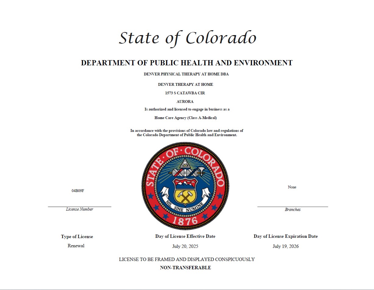 License denver physical therapy at home